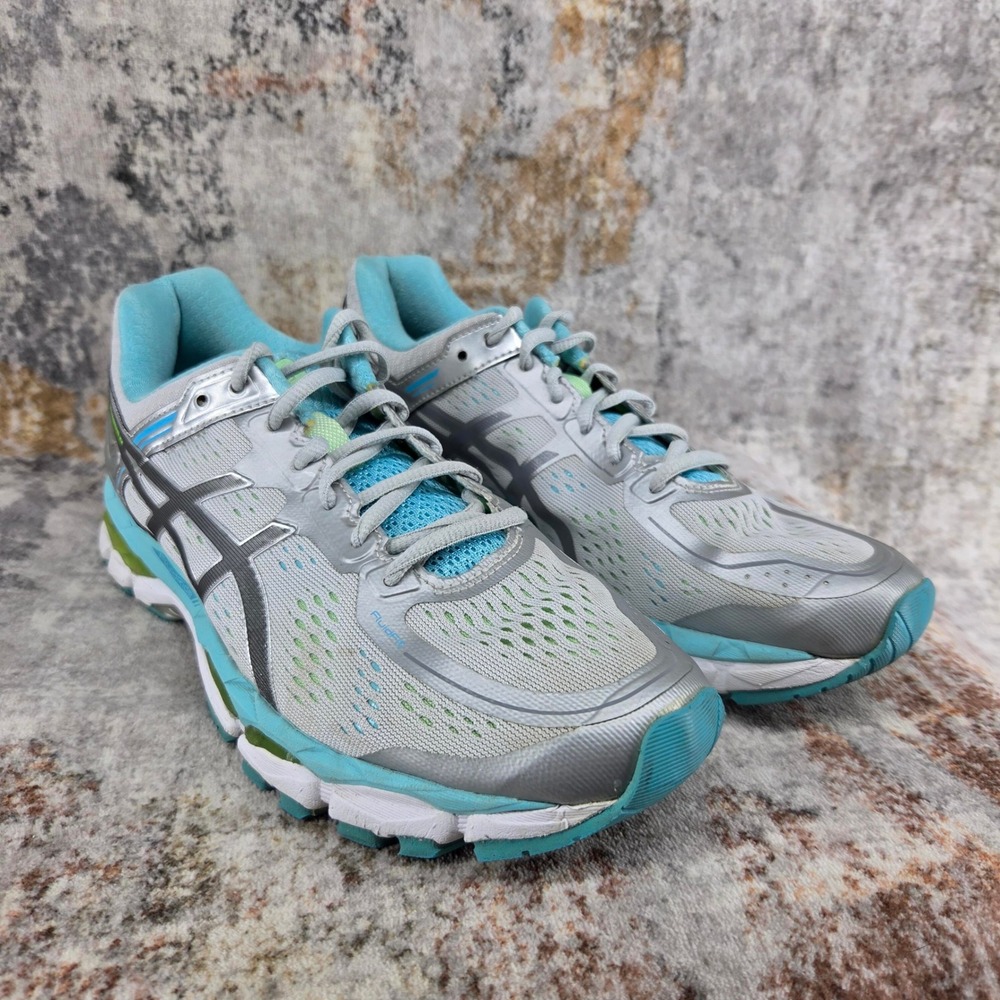 ASICS Gel Kayano 22 Running Shoes Womens 9 Silver Turquoise T597Q Trainers